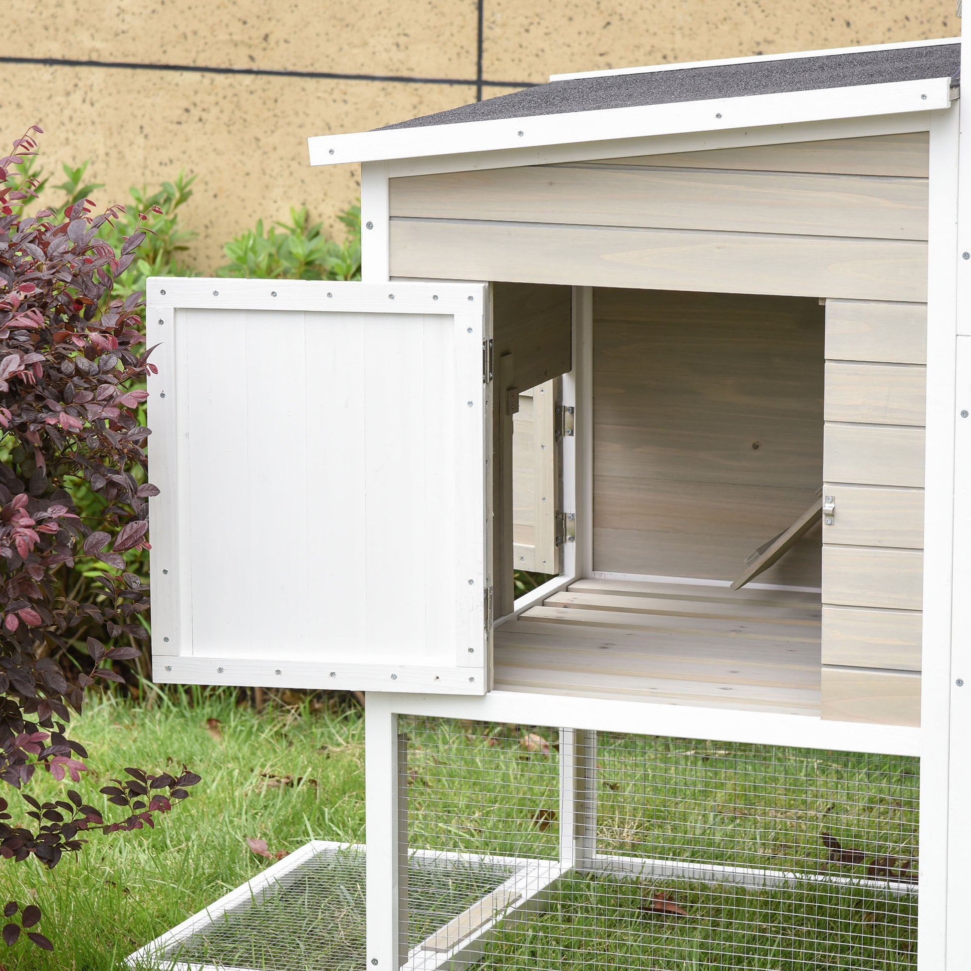 Pawhut Gallinero De Madera Exterior Con Caseta De 2 Niveles Zona Abierta Nido Y_4