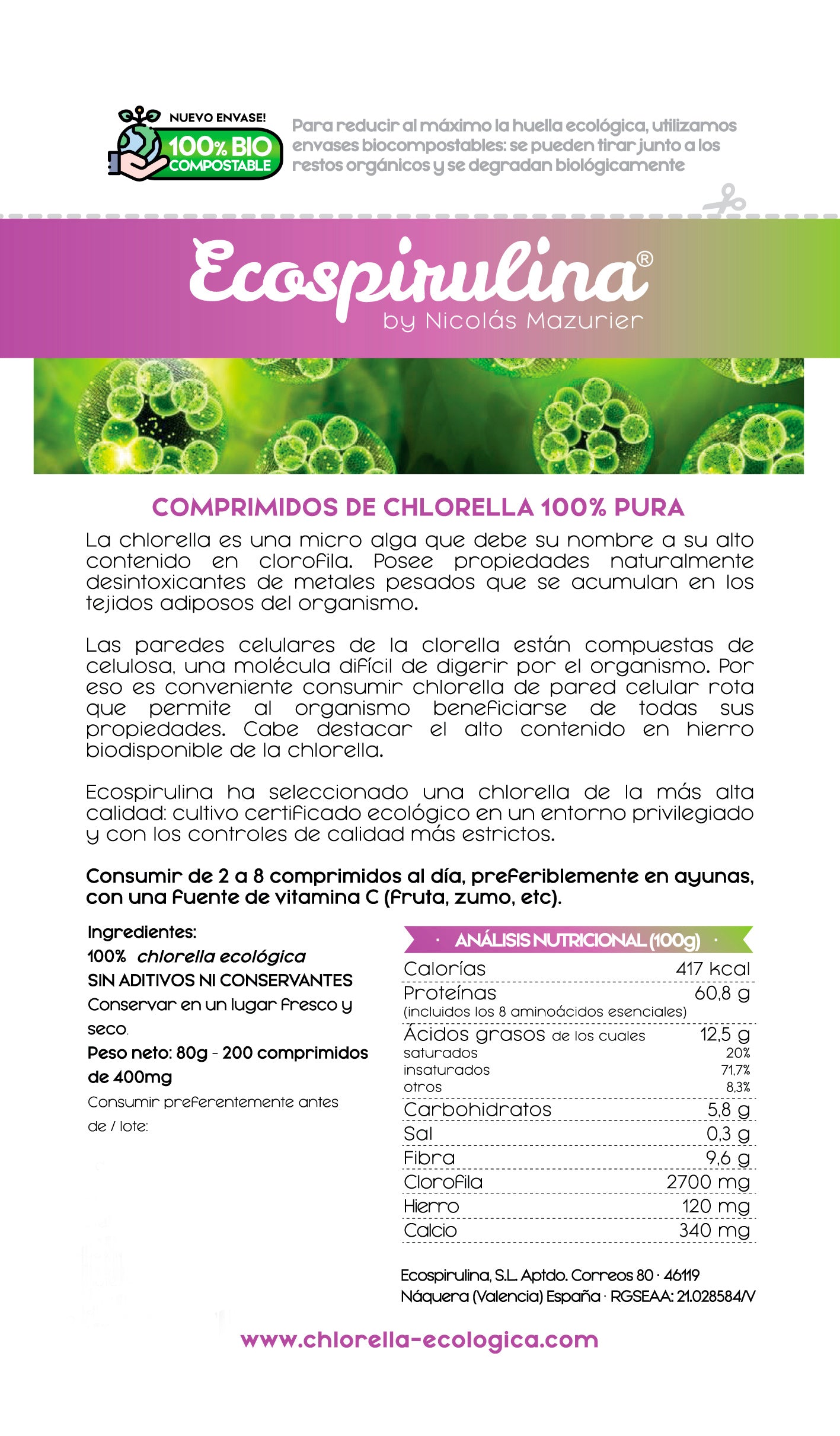 Chlorella Ecológica De Pared Celular Rota Ecospirulina 200 Comprimidos_1
