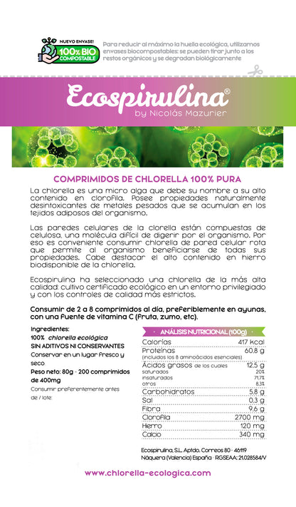 Chlorella Ecológica De Pared Celular Rota Ecospirulina 200 Comprimidos_1