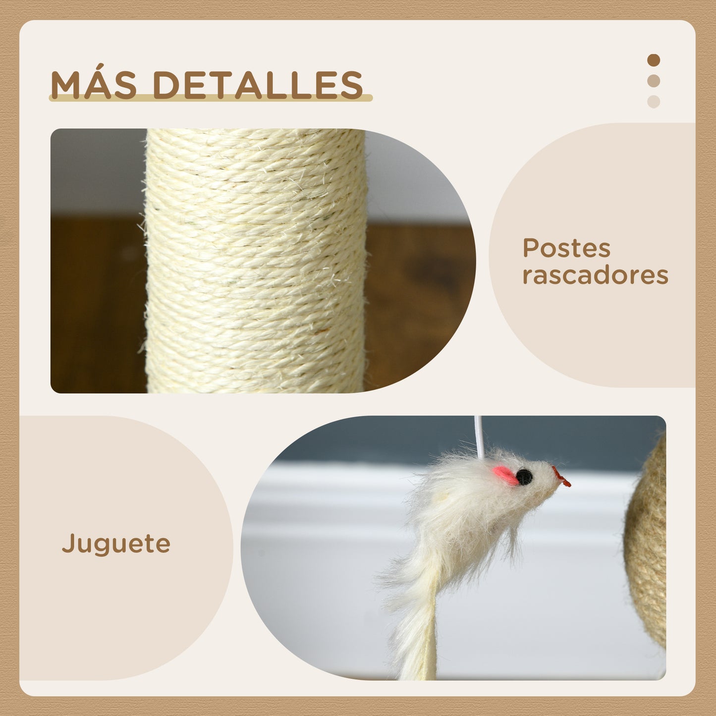 Pawhut Árbol Rascador Para Gatos Pequeño Con Nido 4 Bolas Ø40x48 Cm Gris Y Beige_5
