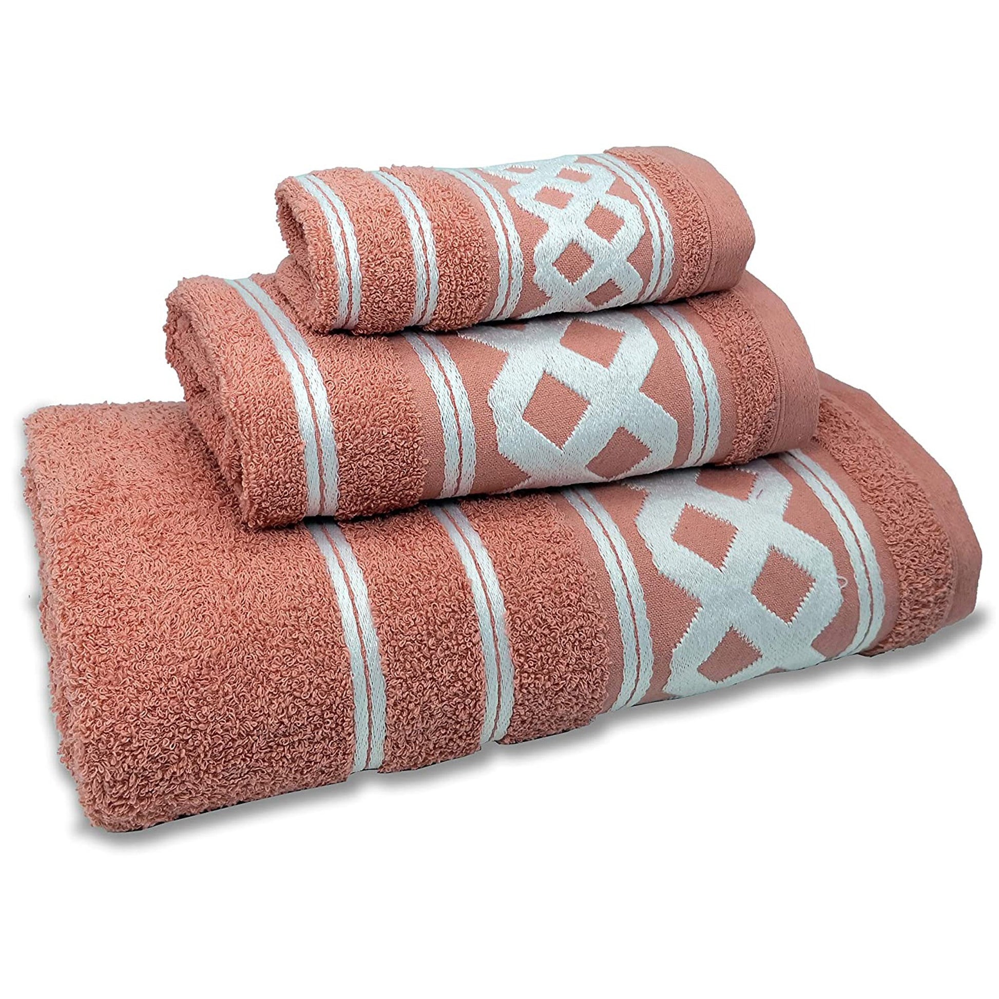 Juego De 3 Toallas De Baño De Algodón De Rizo 450 Gr/m2, De 50x30; 100x50; 150x100 Cm., Color Coral_3