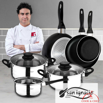 San Ignacio - Top Kitchen Menaje: Pack De 3 Sartenes + Batería De Cocina 5 Piezas_0