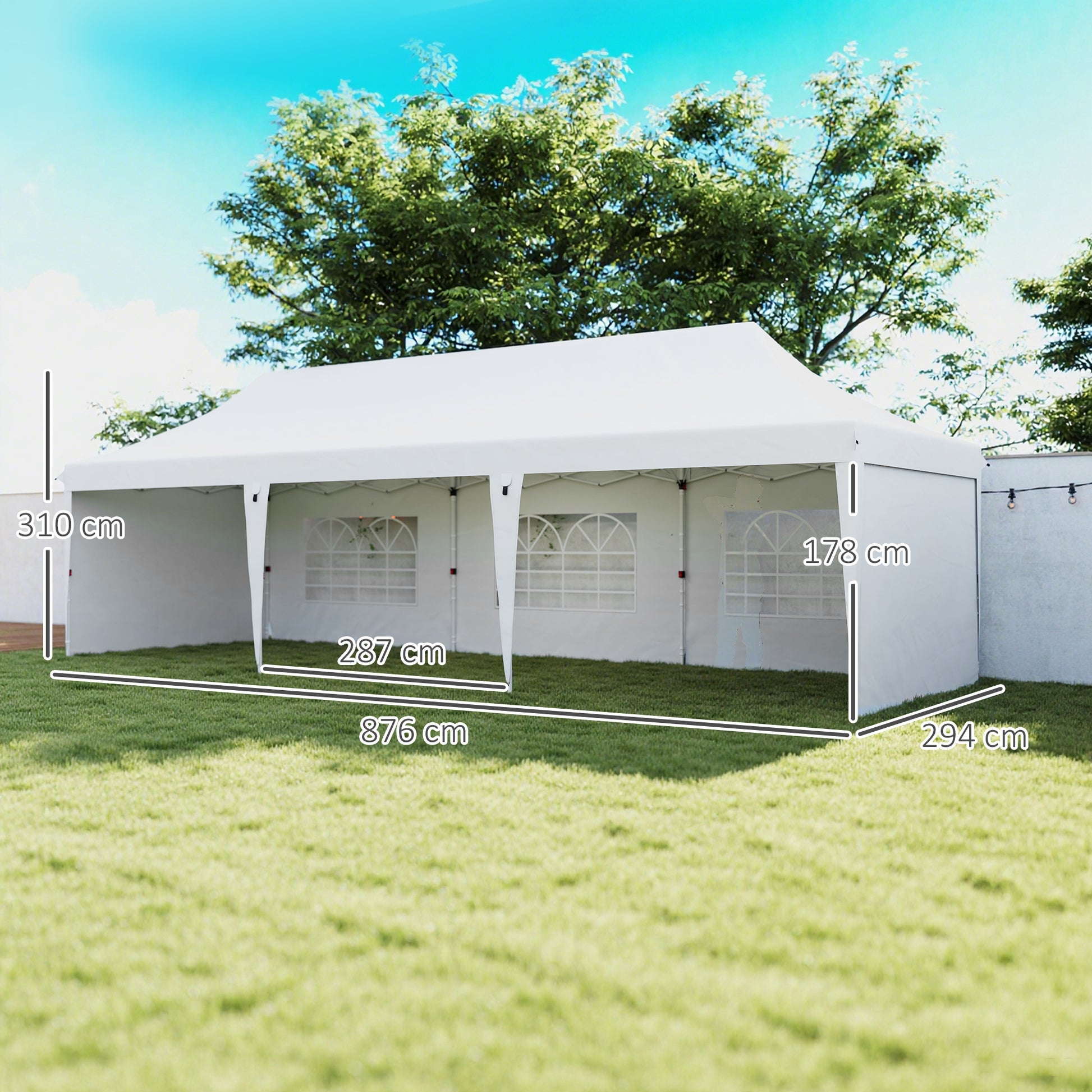 Outsunny Carpa Plegable 9x3x3 M Con Altura Ajustable Protección Uv50+ Blanco_2