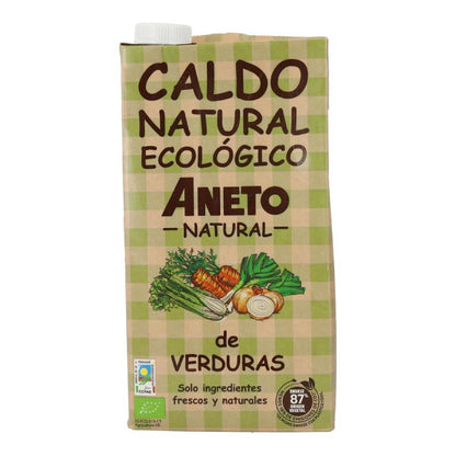 Embalagem de 1 litro de caldo de legumes biológico natural + 1 litro de caldo de paella biológico Aneto GRÁTIS