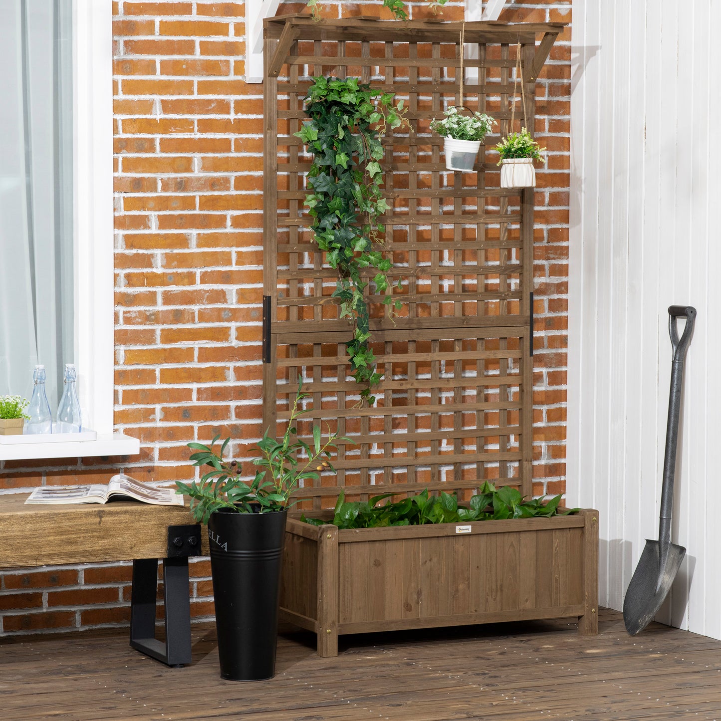 Outsunny Jardinera Con Enrejado De Madera Para Trepadora Plantas 90x45x183 Cm_4