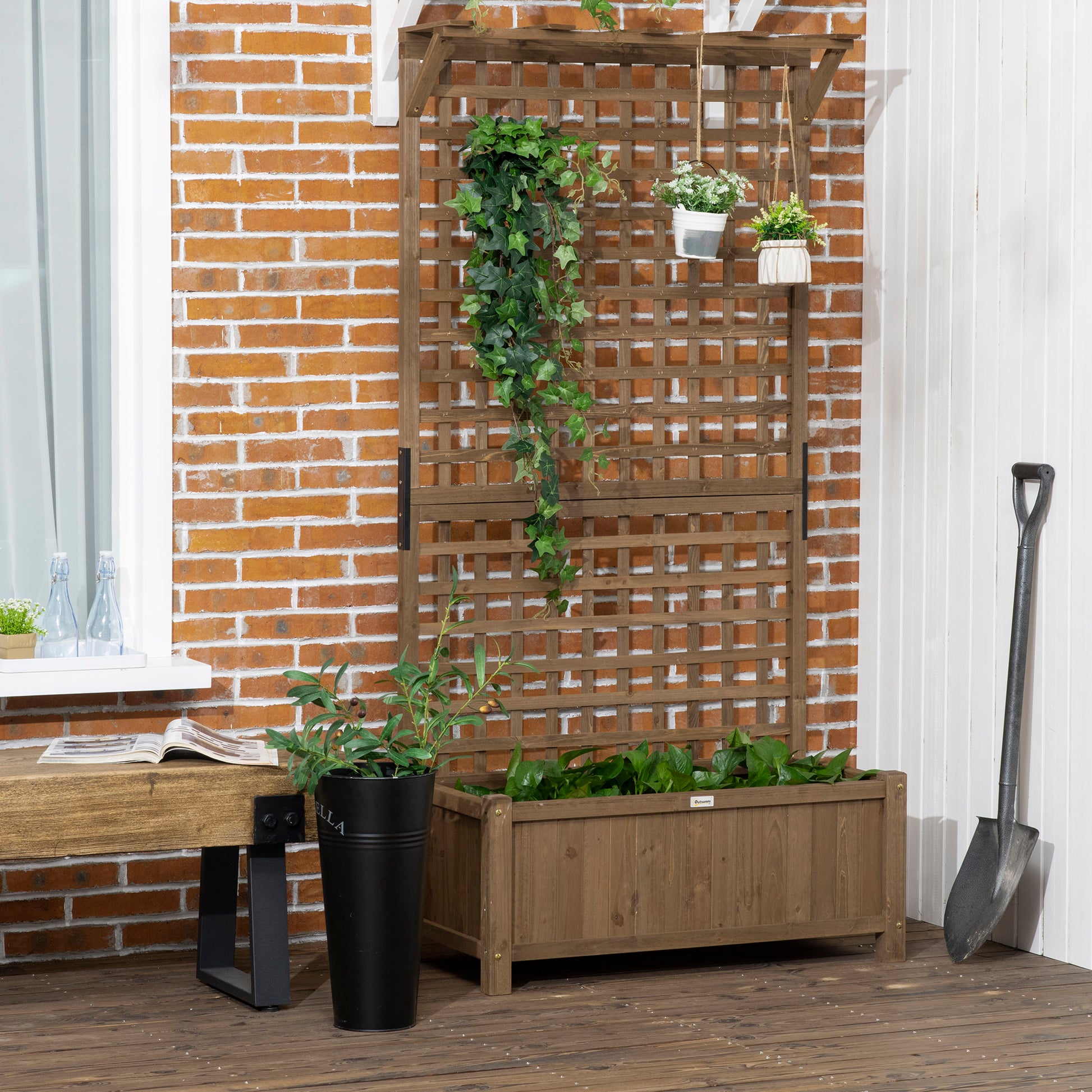 Outsunny Jardinera Con Enrejado De Madera Para Trepadora Plantas 90x45x183 Cm_4