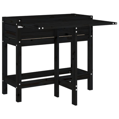 Jardinera Con Tapa Plegable Madera Maciza De Pino Negro_0
