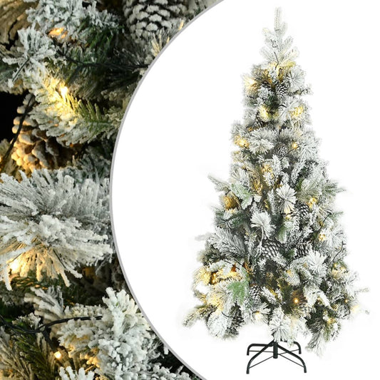 Vidaxl Árbol De Navidad Con Nieve, Luces Led Y Piñas Pvc Y Pe 225 Cm_0