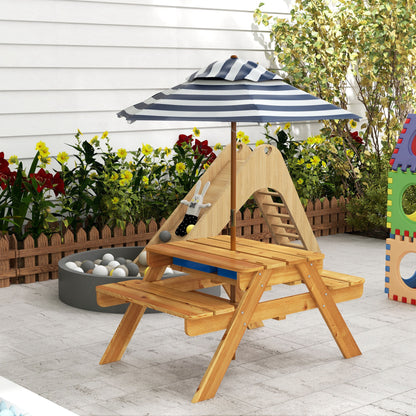 Outsunny Mesa De Picnic Para Niños Con Sombrilla Y Arenero 89x80,5x142,5 Cm Teca_1