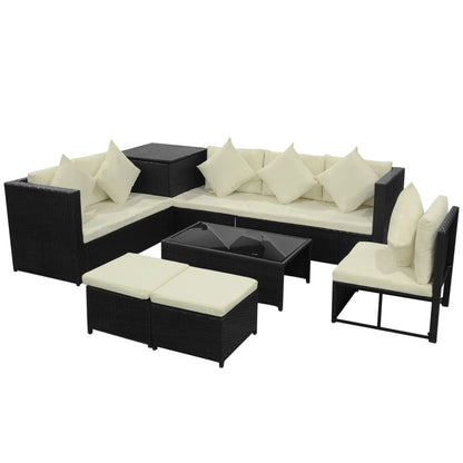 Conjunto De Sofás De Jardín En Ratán Impermeable Negro Con Cojines Beige / Vetonek_4