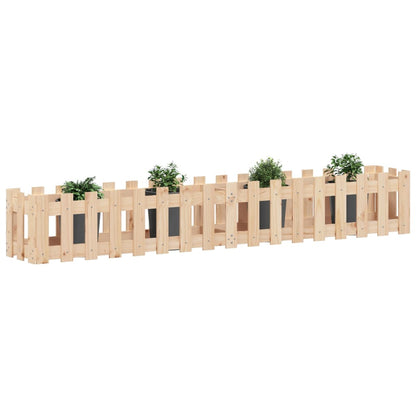 Arriate Elevado Jardín Con Valla Madera Maciza Pino 200x30x30cm_2