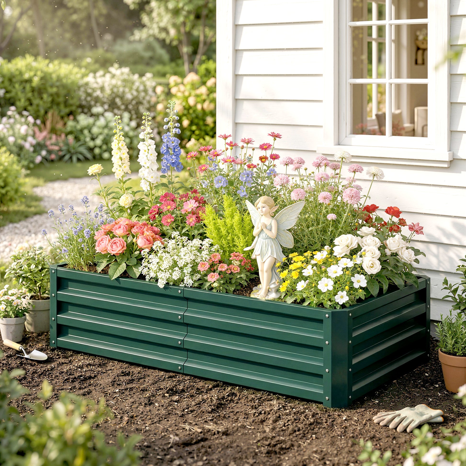 Outsunny Jardinera Elevada Rectangular De Acero Galvanizado 120x60x30,5 Cm Verde_4