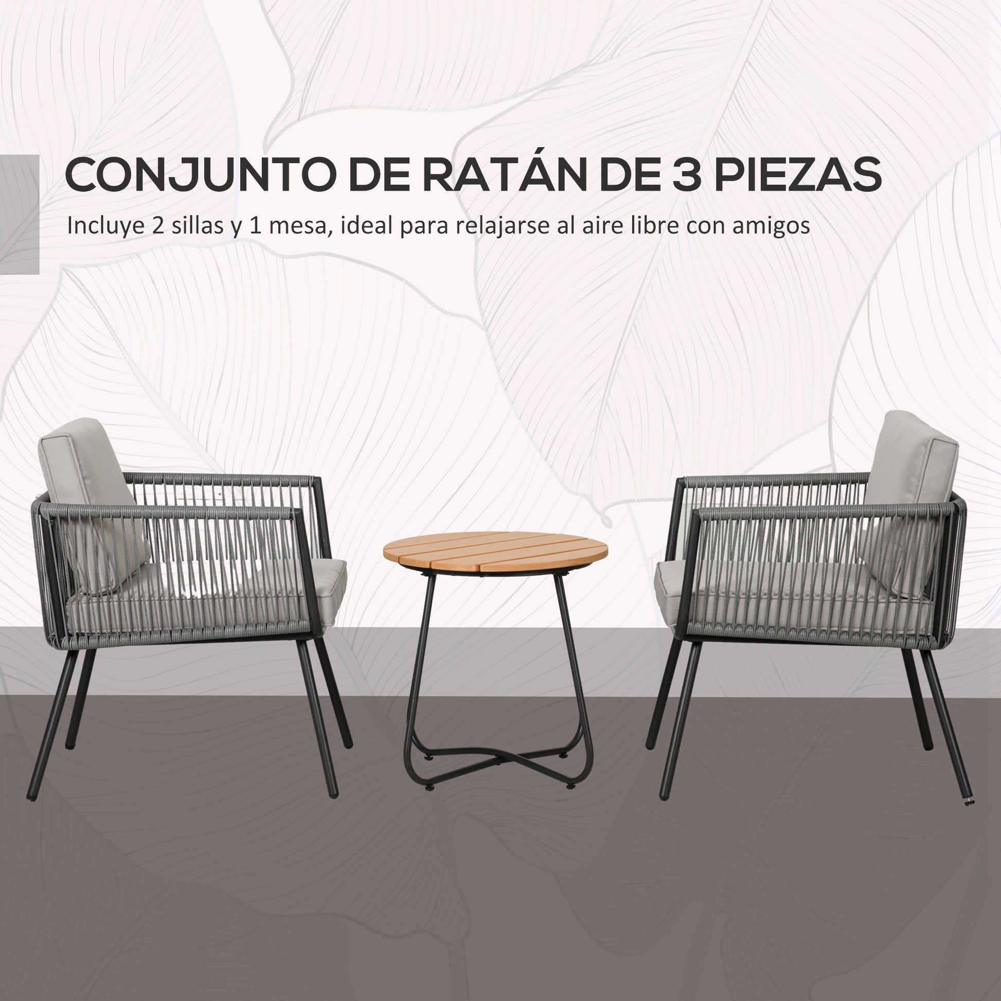 Outsunny Conjunto De Muebles De Jardín De Ratán Con 1 Mesa De Centro 2 Sillones_5