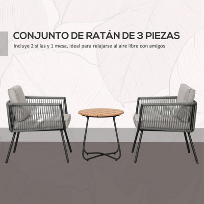 Outsunny Conjunto De Muebles De Jardín De Ratán Con 1 Mesa De Centro 2 Sillones_5
