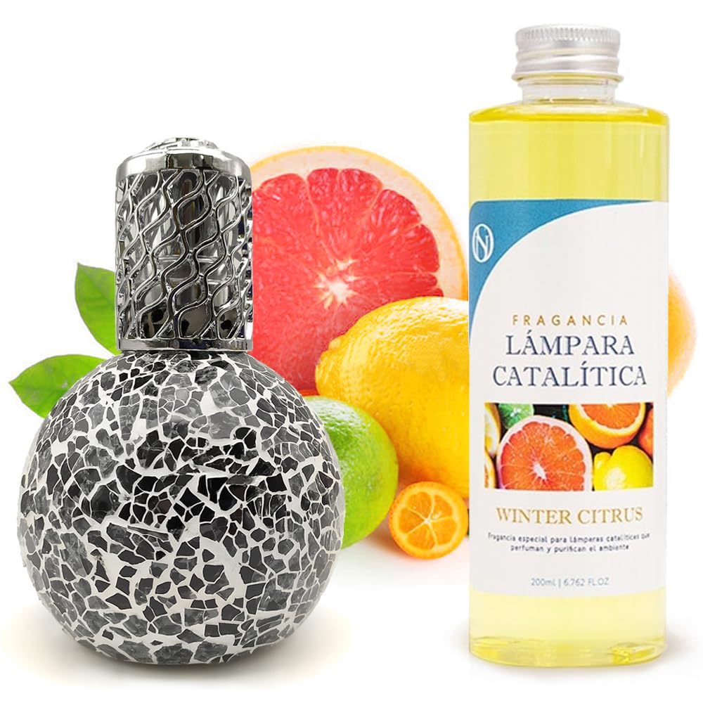 Lámpara Catalítica Mosaico Negro + Fragancia Winter Citrus 500ml - Elimina Malos Olores, Impurezas Y Perfuma_0