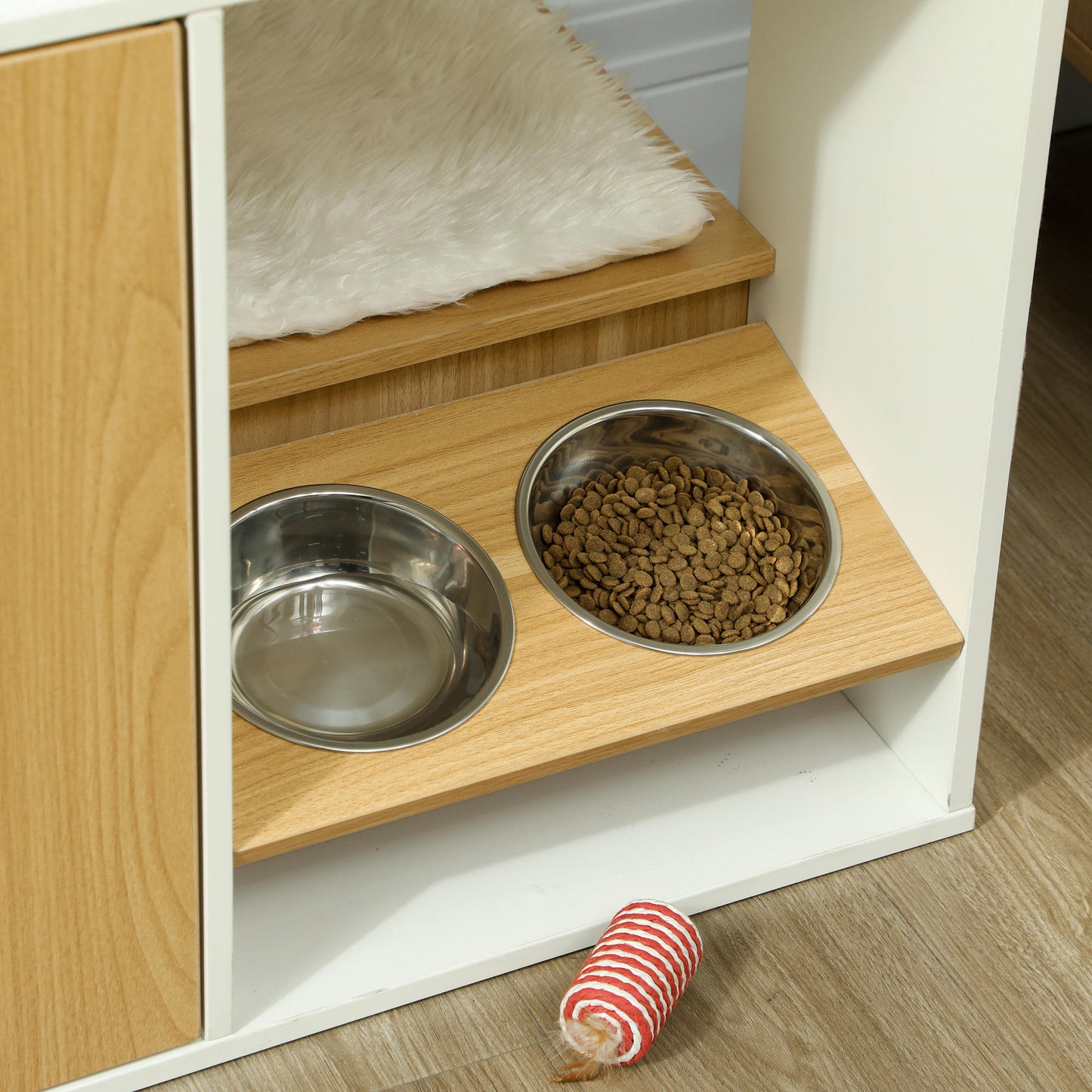 Pawhut Mueble Arenero Para Gatos 3 En 1 Con Puertas Estera Para Rascar Blanco_3