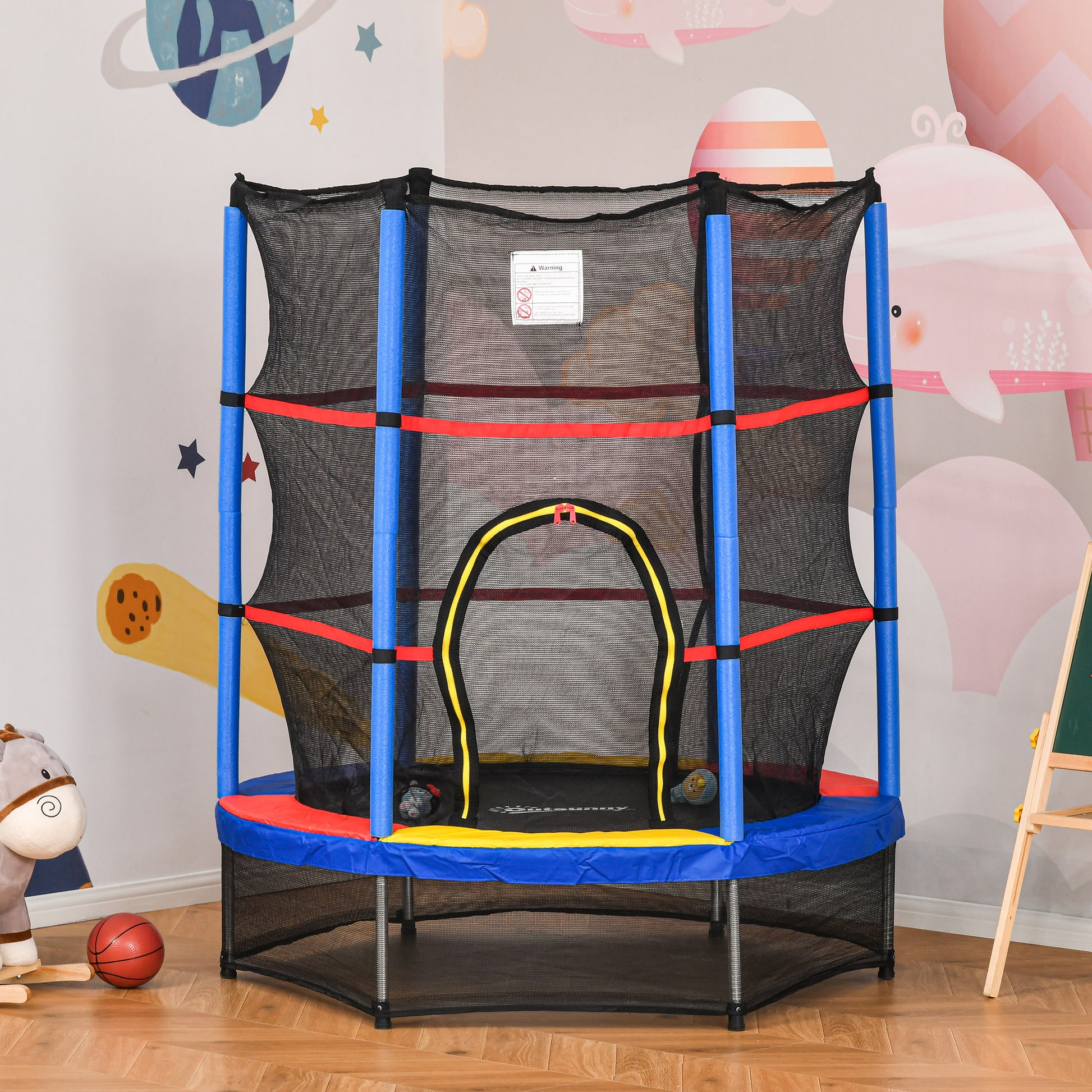 Homcom Cama Elástica Infantil Con Red De Seguridad Ø140x160cm Multicolor_1