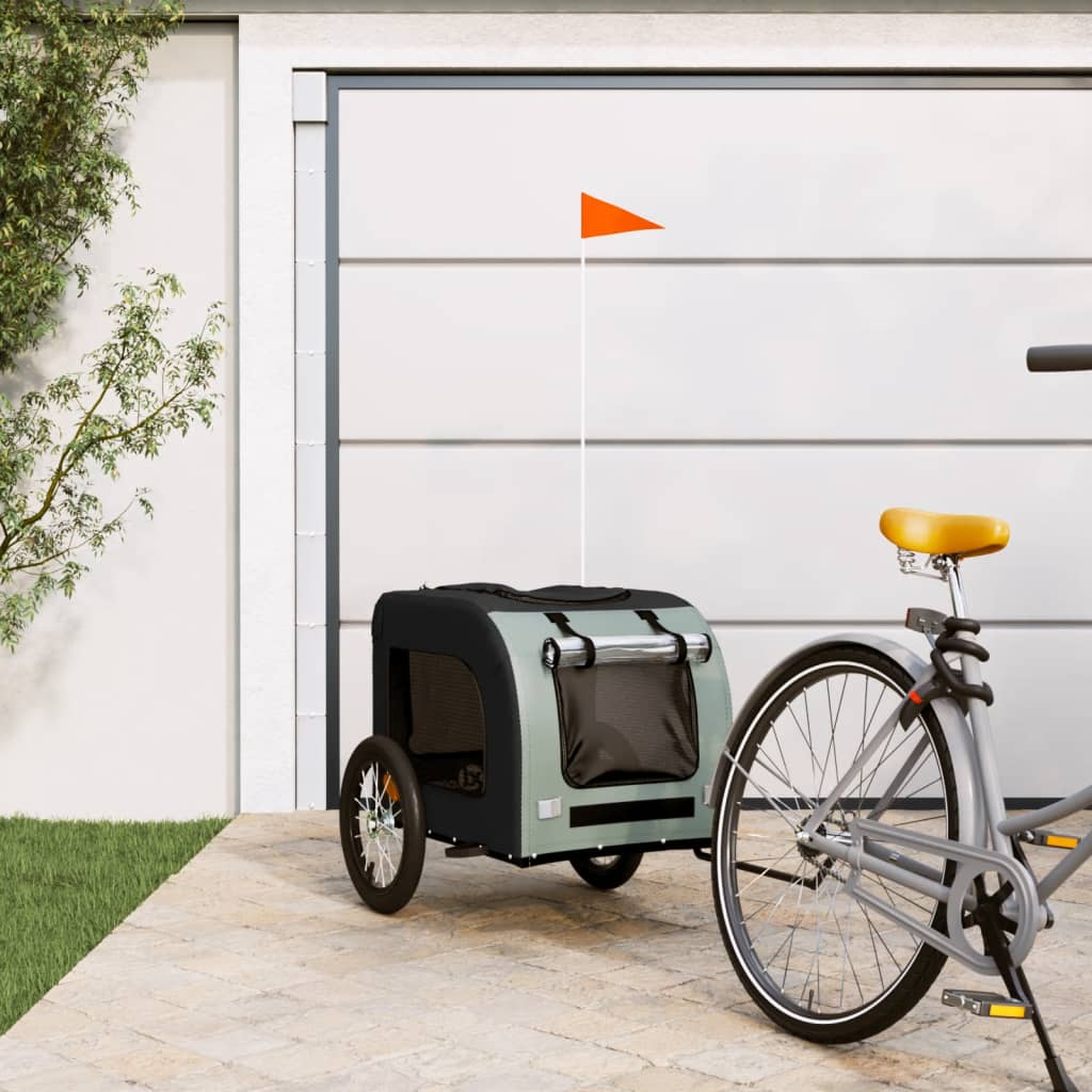 Remolque Bicicleta Para Mascotas Hierro Tela Oxford Negro Gris_1