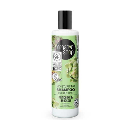Champô hidratante para cabelos secos com alcachofras e brócolos, Organic Shop 280 ml