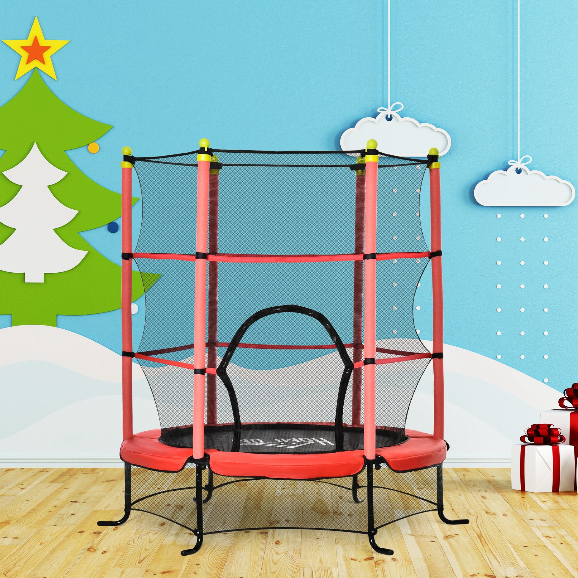 Homcom Trampolín Infantil Con Superficie De Salto Ø110 Cm Red De Seguridad Rojo_1