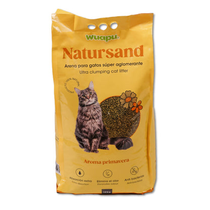 Arena Aglomerante Para Gato Wuapu Natursand Aroma Primavera, Envase De 10kg_0