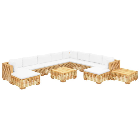 Vidaxl Juego Muebles De Jardín 12 Piezas Y Cojines Madera Maciza Teca_0