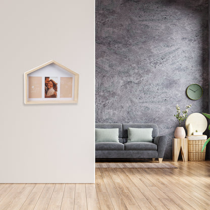 Well Home Marco De Fotos En Forma De Casa Con Diseño Natural 36,6x4x27,2cm Para 3 Fotos_3