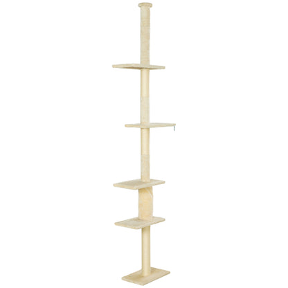 Pawhut Árbol Para Gatos De Suelo A Techo 225-275 Cm Con Plataformas Crema_0