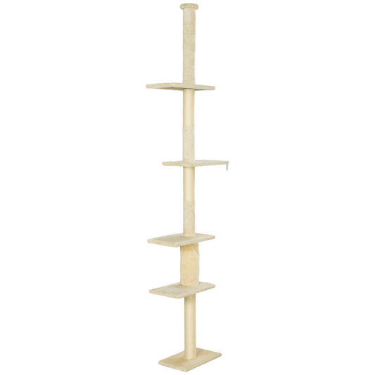 Pawhut Árbol Para Gatos De Suelo A Techo 225-275 Cm Con Plataformas Crema_0