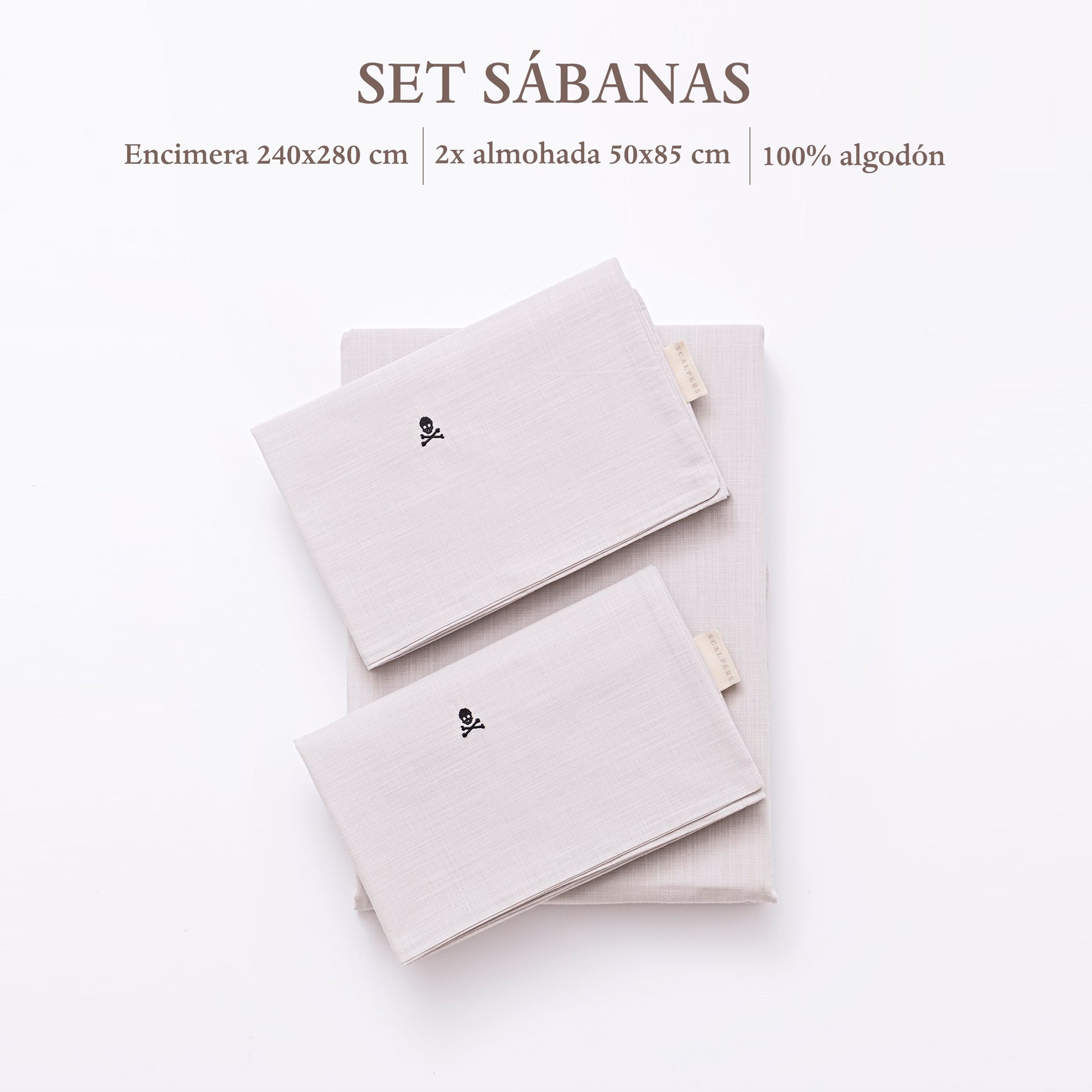Set Sábanas Gris (encimera 240x280cm + 2 Fundas De Almohada  50x85cm) 100% Algodón Scalpers Home