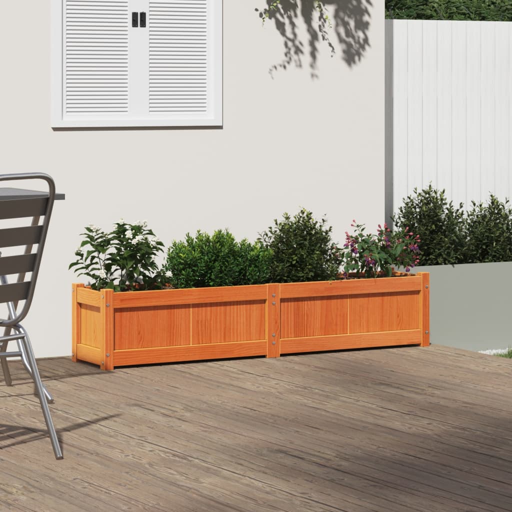 Jardinera Exterior Madera Maciza Pino Marrón Cera 150x31x31 Cm_2