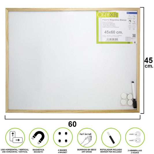 Pizarra Magnetica Blanca 45x60 Cm. Con Rotulador Y 4 Imánes_0