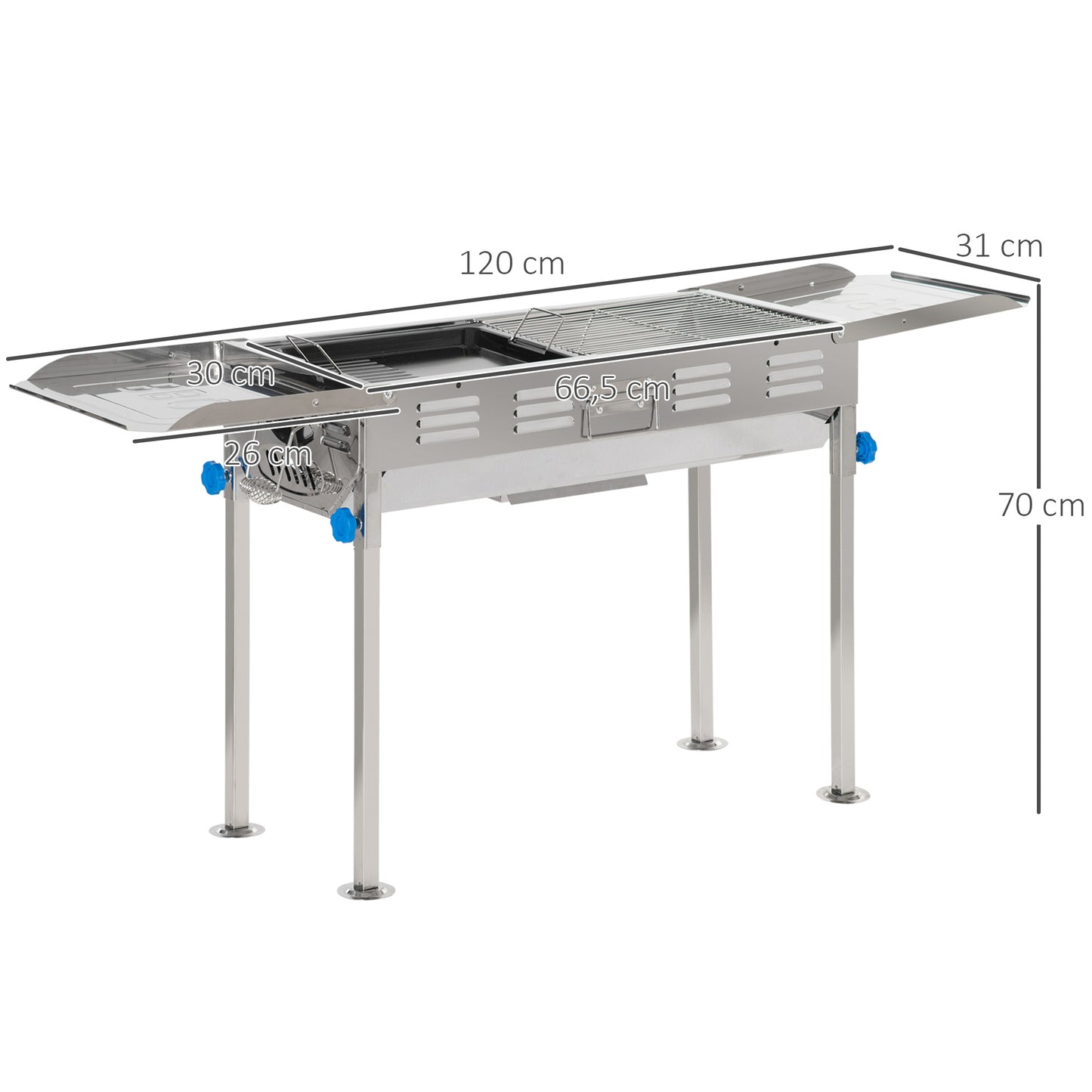 Outsunny Barbacoa De Carbón De Acero Inoxidable Con Altura Ajustable 2 Estantes_2