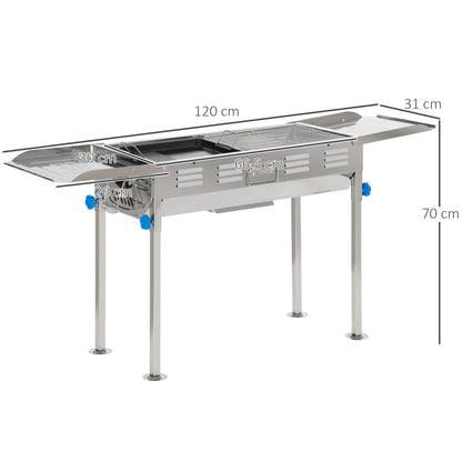 Outsunny Barbacoa De Carbón De Acero Inoxidable Con Altura Ajustable 2 Estantes_2