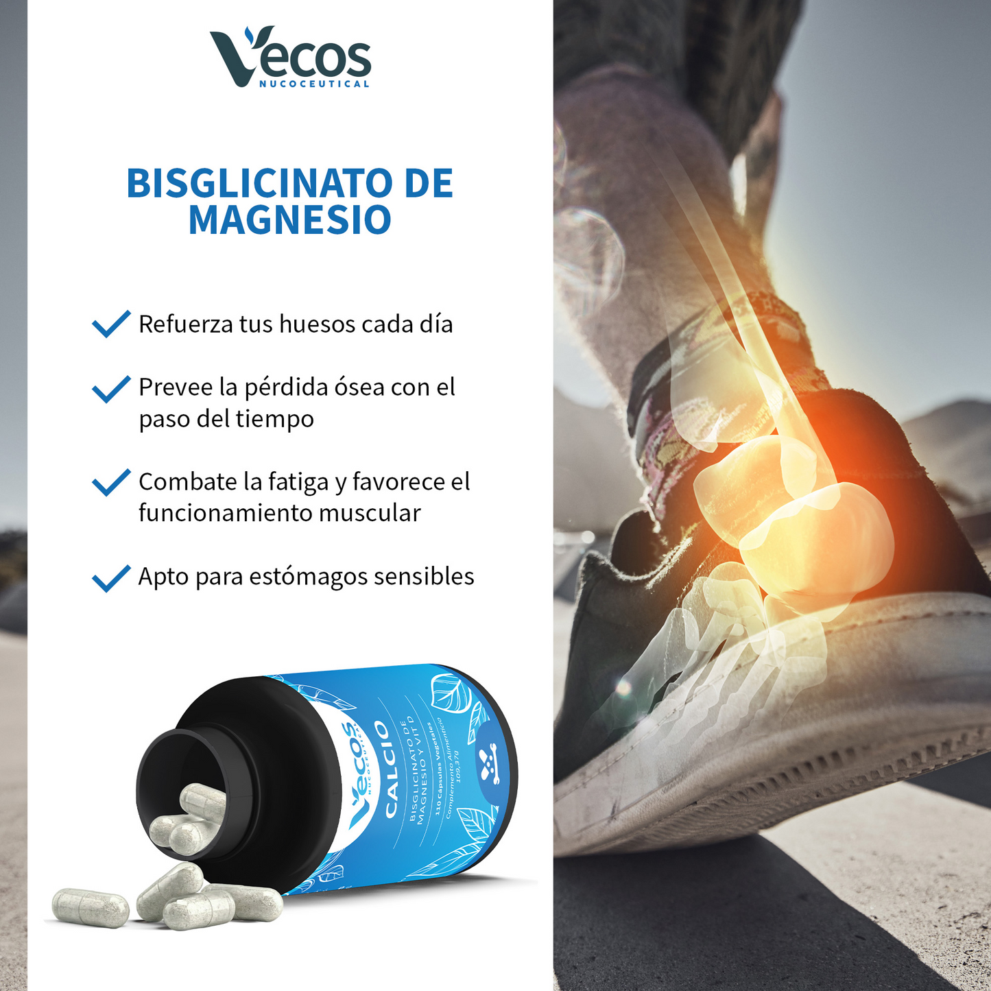 Bisglicinato de Magnesio 360 mg VECOS (200 cápsulas) | Función muscular y reducción del cansancio | Alta absorción_3