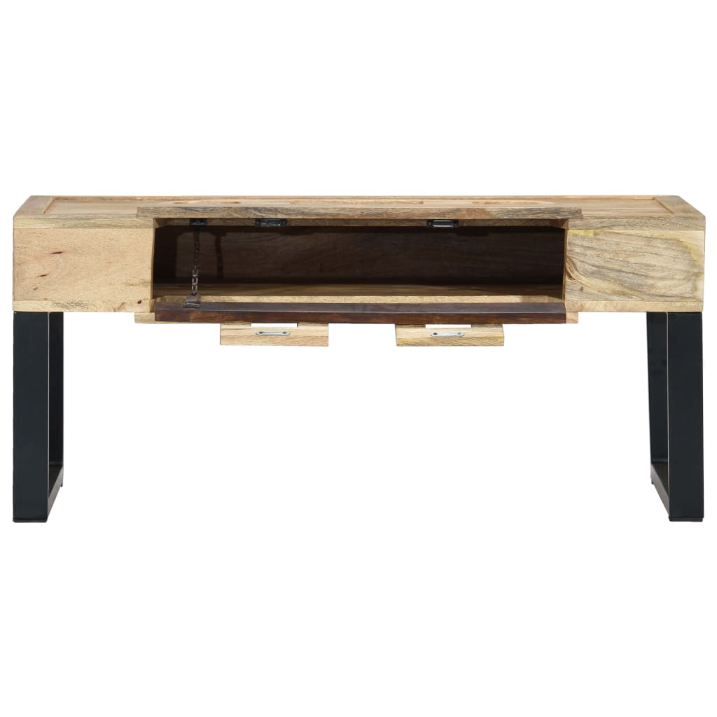 Mesa De Centro Estilo Cassette Madera Maciza Mango 100x52x45 Cm_3