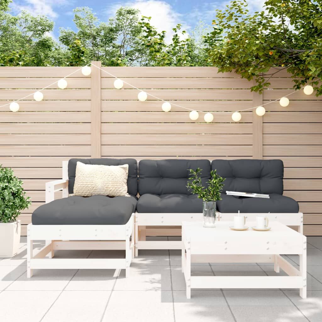 Vidaxl Juego De Sofás De Jardín 5 Piezas Madera Maciza De Pino Blanco_1