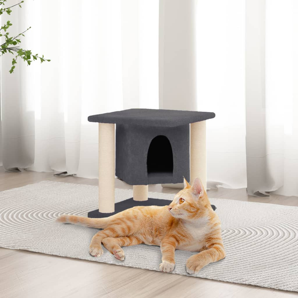 Vidaxl Rascador Para Gatos Con Postes De Sisal Gris Oscuro 37 Cm_1