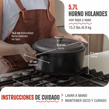 Victoria Horno Holandés Olla Inducción Hierro Fundido Curado 27cm, Cocotte 5,7l, Sin Ptfe Ni Pfoa, 33811, Negro_4