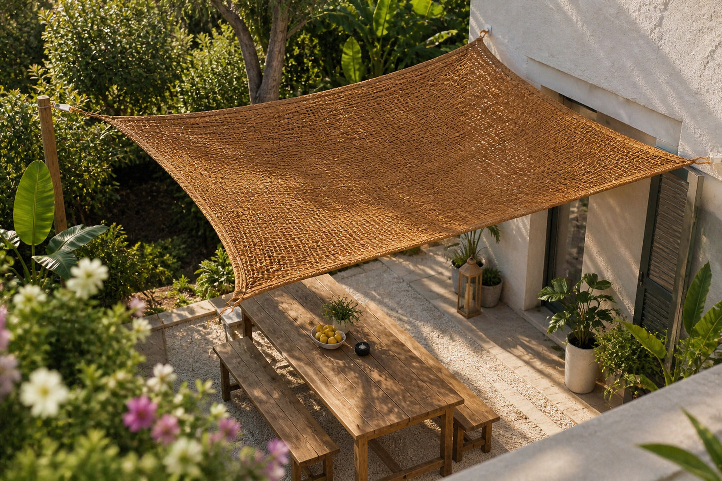 Toldo Vela Coco Natural 3x3 M 60% Ocultación Para Jardín Terraza Pérgola_0