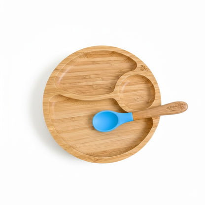 Vajilla De Bambú Natural Para Bebé Con Ventosa Antideslizante 2 Piezas Althea Living Azul Capri_2