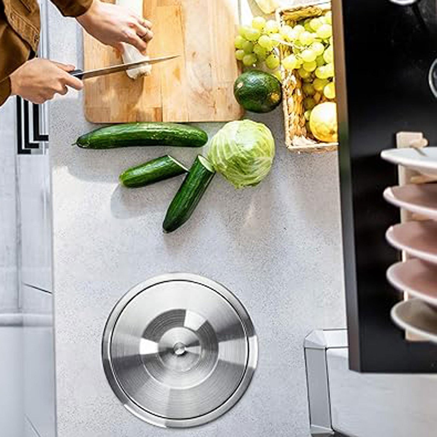 Cubo Integrable En Encimera 5l Tapa Acero Inox Azul_3