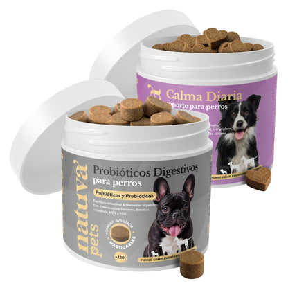 Pack Probiótico + Calmante Para Perros. Digestión Y Calma. Suplementos Mascotas. 240 Masticables. Natuva Pets_0