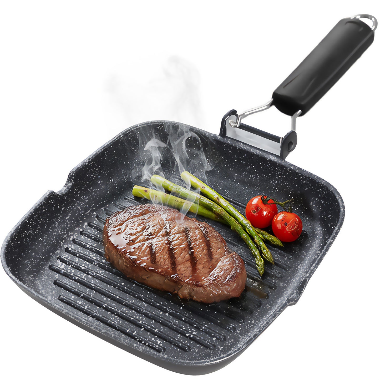 Briebe Grill Asador, Inducción, Antiadherente Titanio 20x20cm Aluminio Fundido Sin Pfoa Mango Plegable, Gp1157, Negro_0