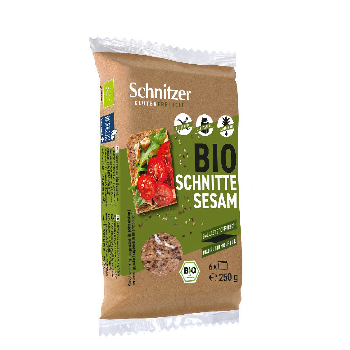 Pão de Fermento Natural de Sésamo e Trigo Sarraceno Biológico sem Glúten para Torrada Schnitzer 250g