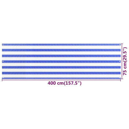Vidaxl Toldo Para Balcón Hdpe Azul Y Blanco 75x400 Cm_2