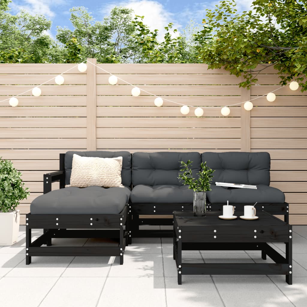 Vidaxl Juego De Sofás De Jardín 5 Piezas Madera Maciza De Pino Negro_1