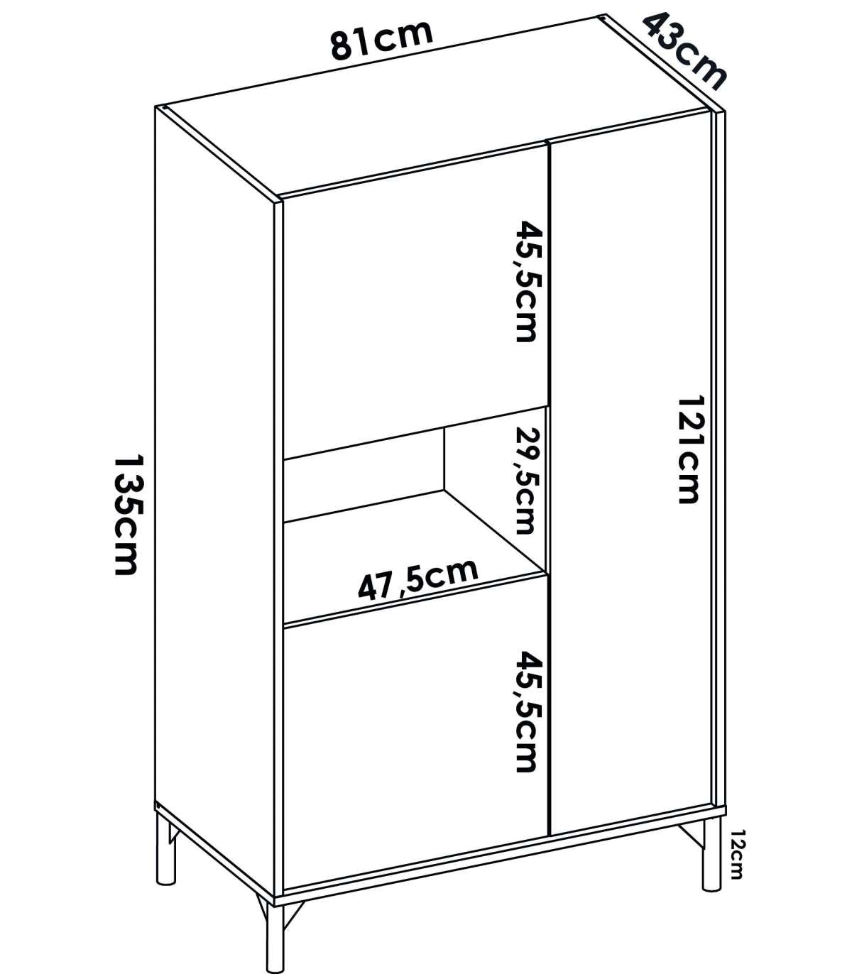 Modulo Alto Tres Puertas Para Salon O Cocina Duna En Nordic-grafito 143,6 Cm(alto)72,2 Cm(ancho)33,5 Cm(largo)_4