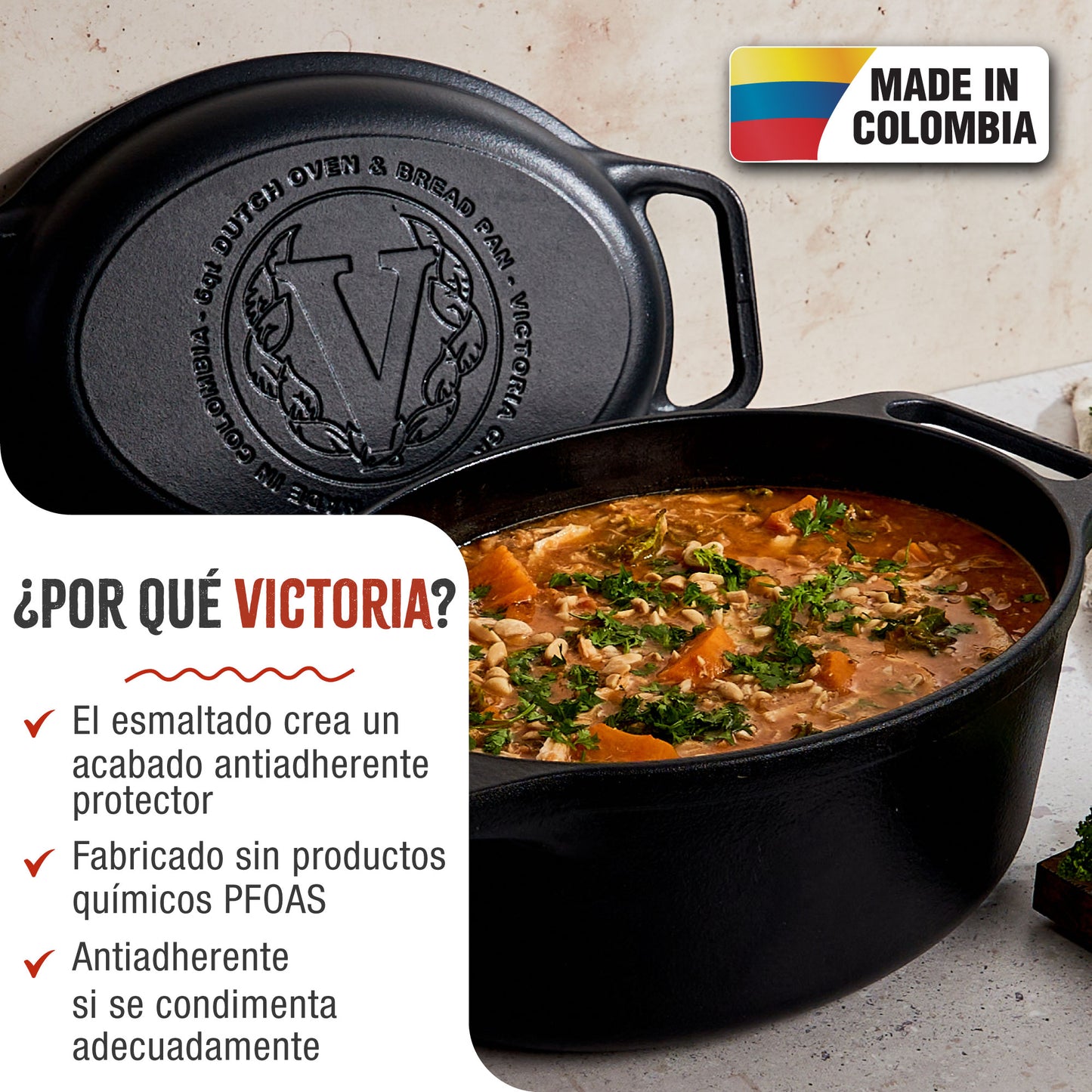 Victoria Horno Holandés Olla Inducción Hierro Fundido Esmaltado 31cm, Tapa - Sartén, 5,7l, Sin Ptfe, 38717, Negro_1