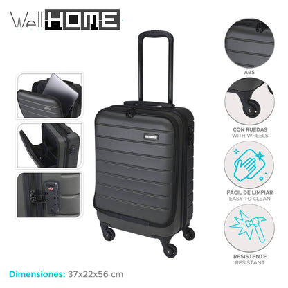 Well Home Maleta Trolley Abs De 20'' Con 4 Ruedas Color Gris Oscuro_1